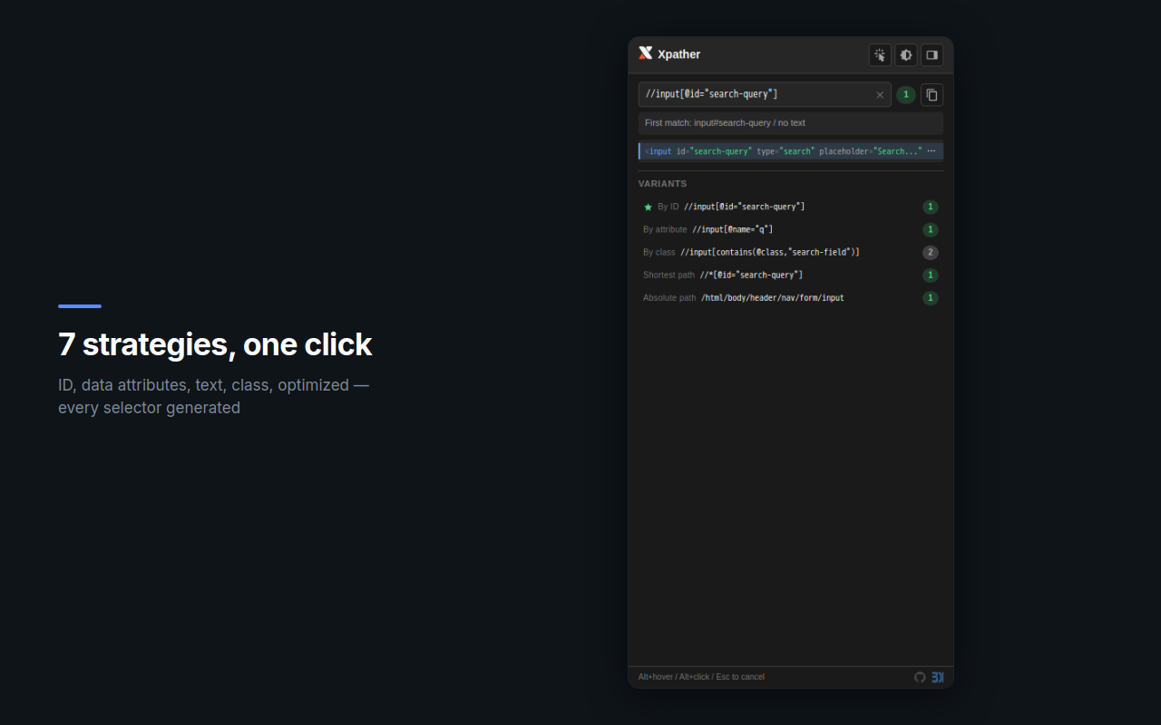 5 strategies for a search input — ID, attribute, class, shortest path, absolute